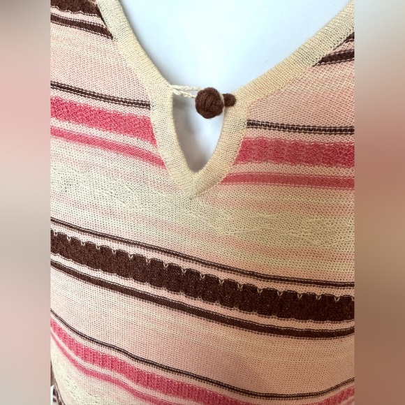Anthropologie MOTH Sweater Keyhole Button Bell Sleeve Pink Ivory Brown Knit - Picture 4 of 8